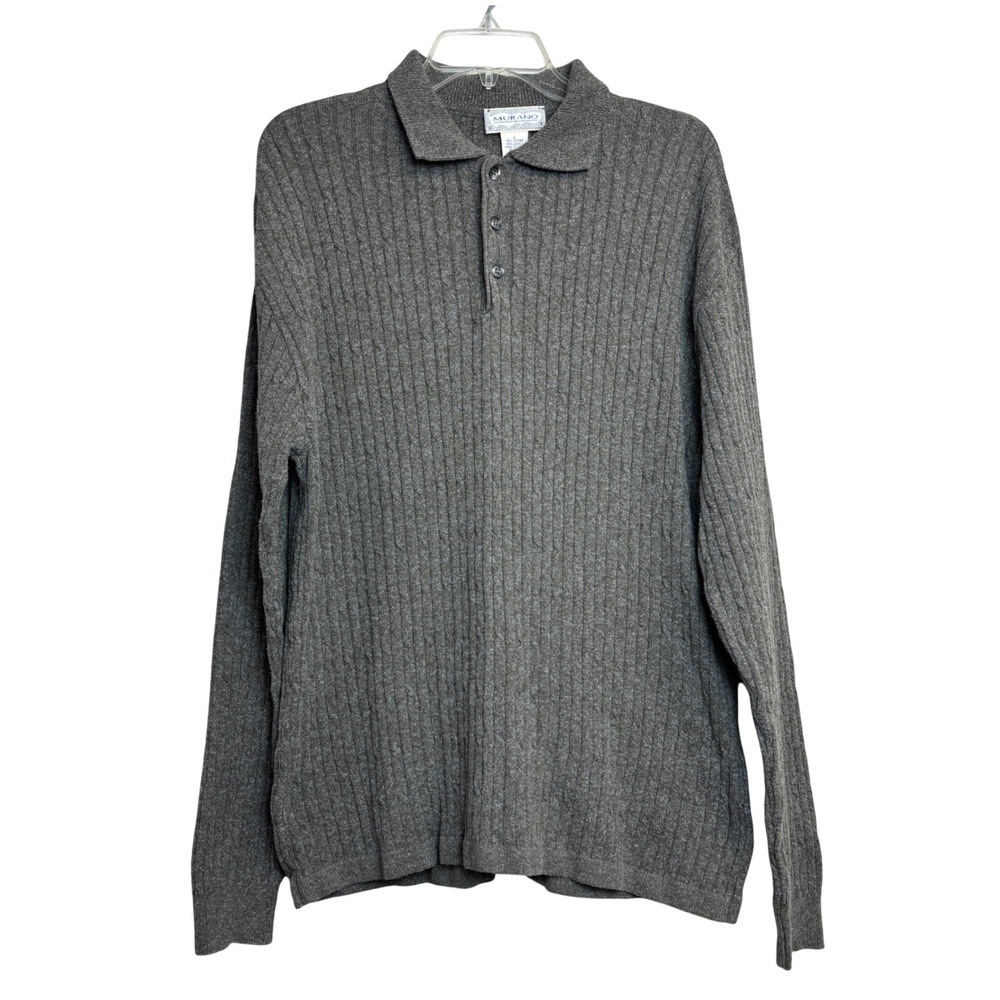 y2k Murano Polo Sweater Mens Large Grey Brown Cable‎ Italy Grandpacore Academia